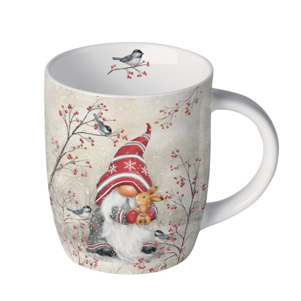 Petit mug en porcelaine fine � Lutin d�hiver & baies rouges