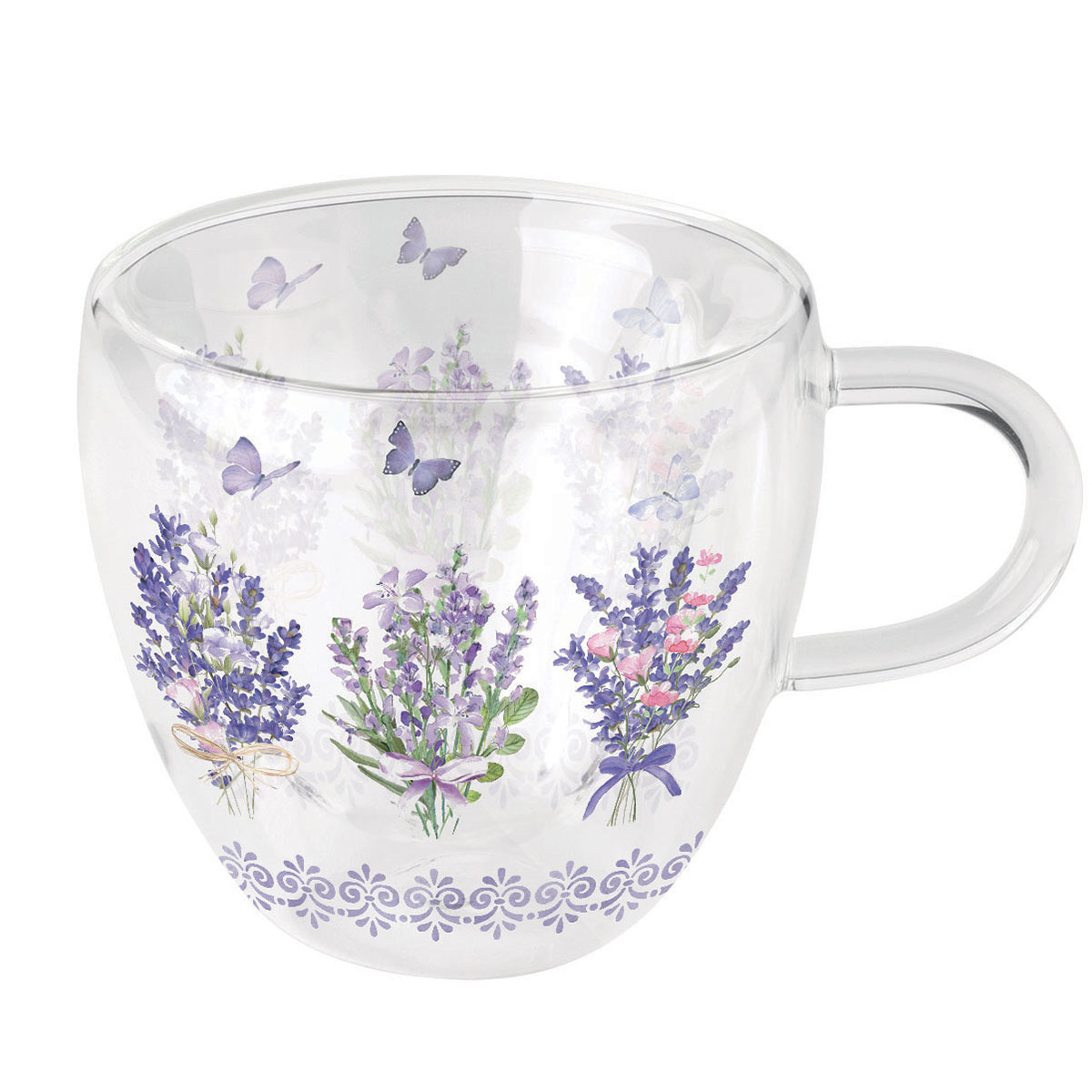 Tasse � th� double paroi lavande et papillons