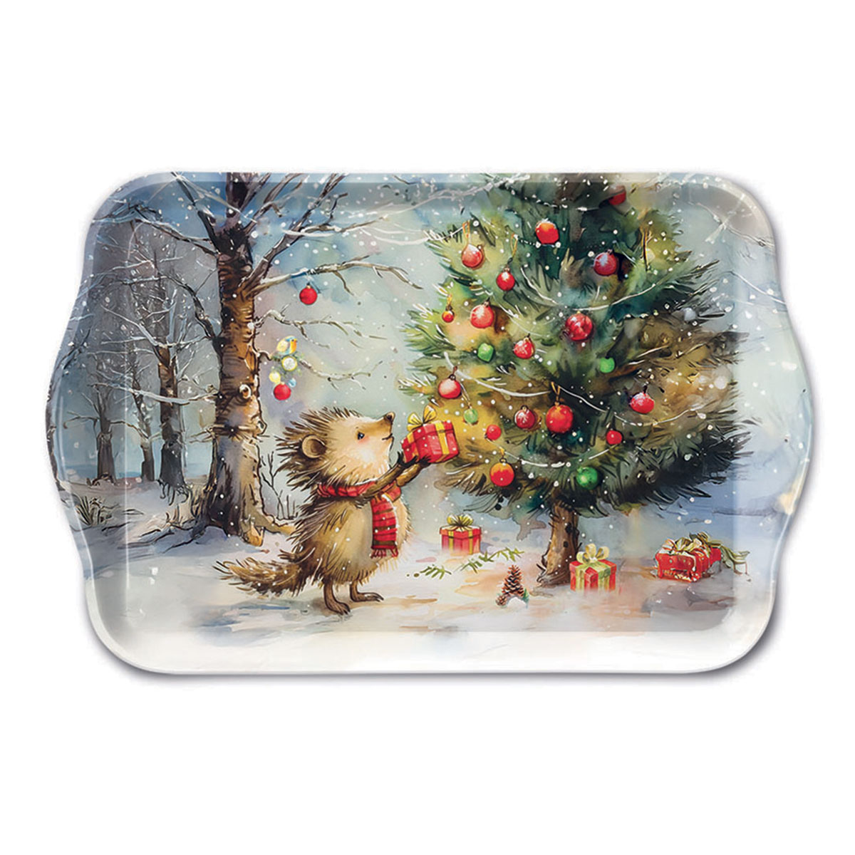 Mini plateau hrisson et sapin dcor 20,5 x 13,5 cm