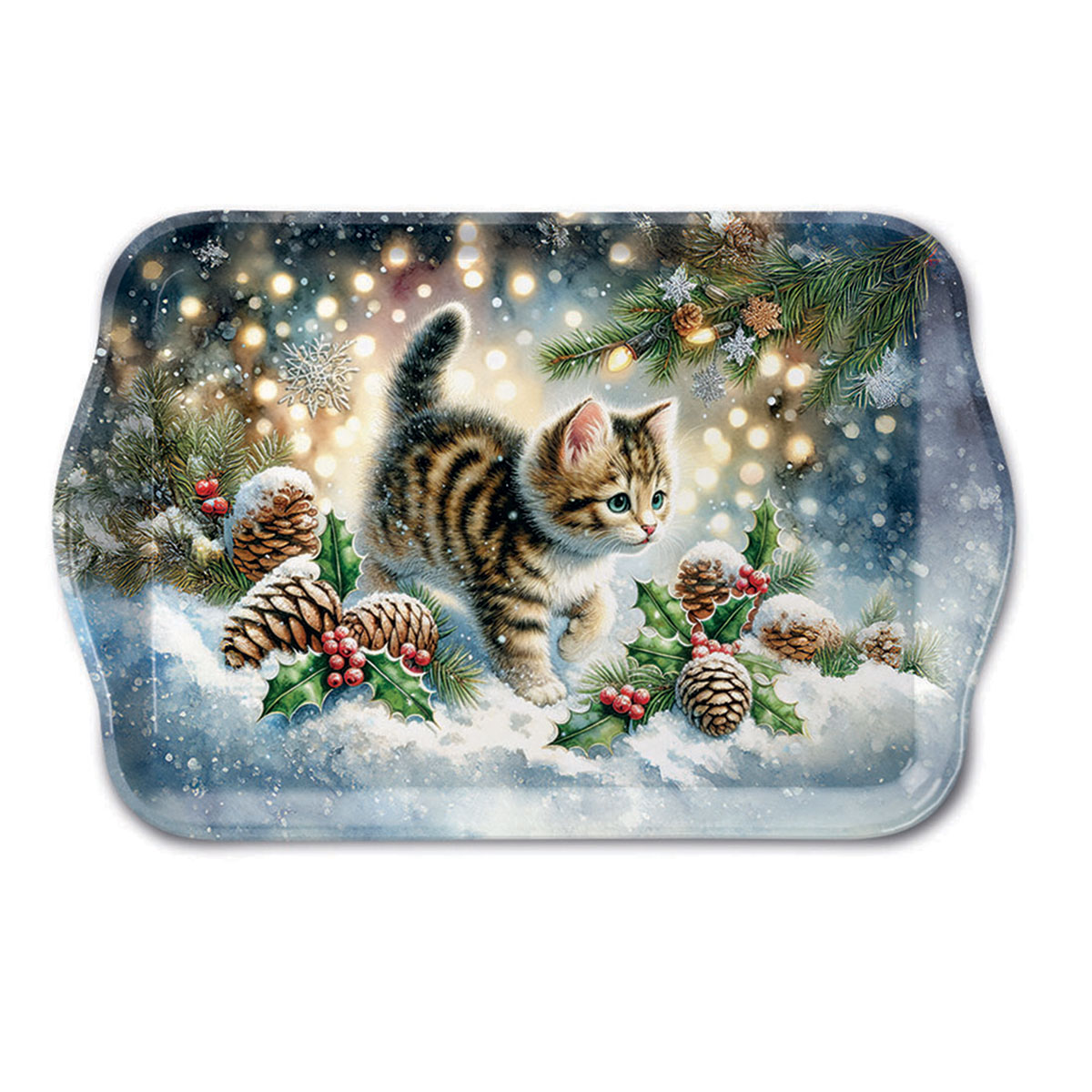 Plateau de Nol  Chaton dans la neige 20,5 x 13,5 cm