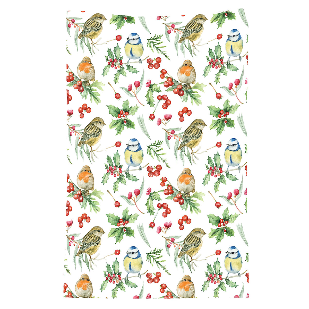 Torchon en coton oiseaux et baies 50 x 70 cm