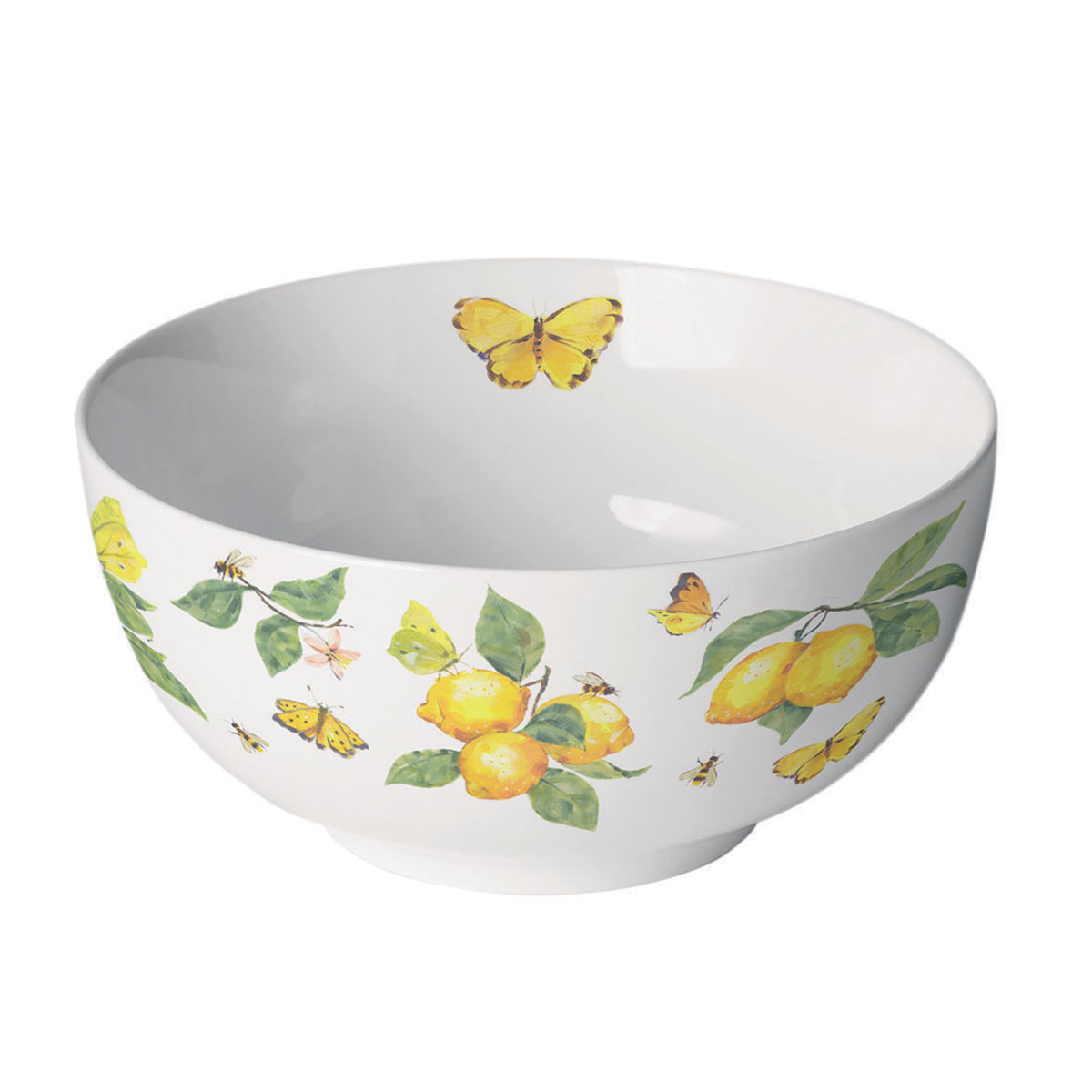 Bol en Porcelaine Fine  Citrons et Papillons Jaunes