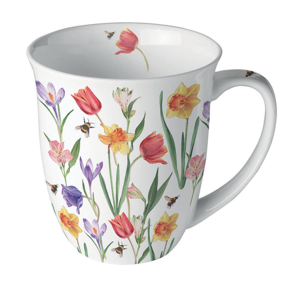 Mug fleurs printani�res et abeilles en porcelaine fine 400 ml