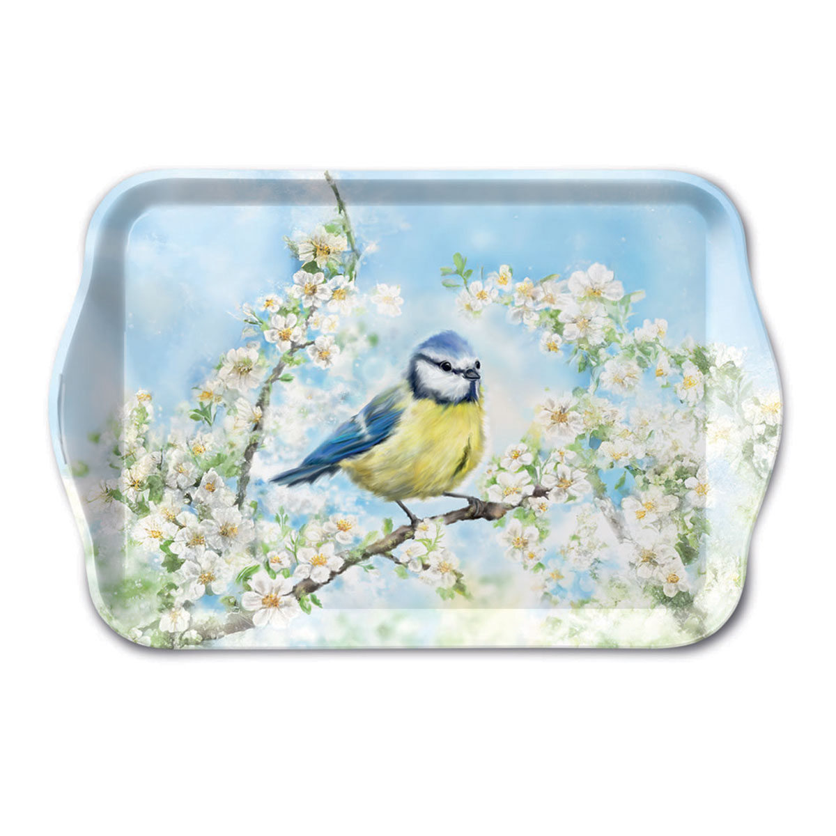 Mini plateau rectangulaire m�sange et fleurs de printemps