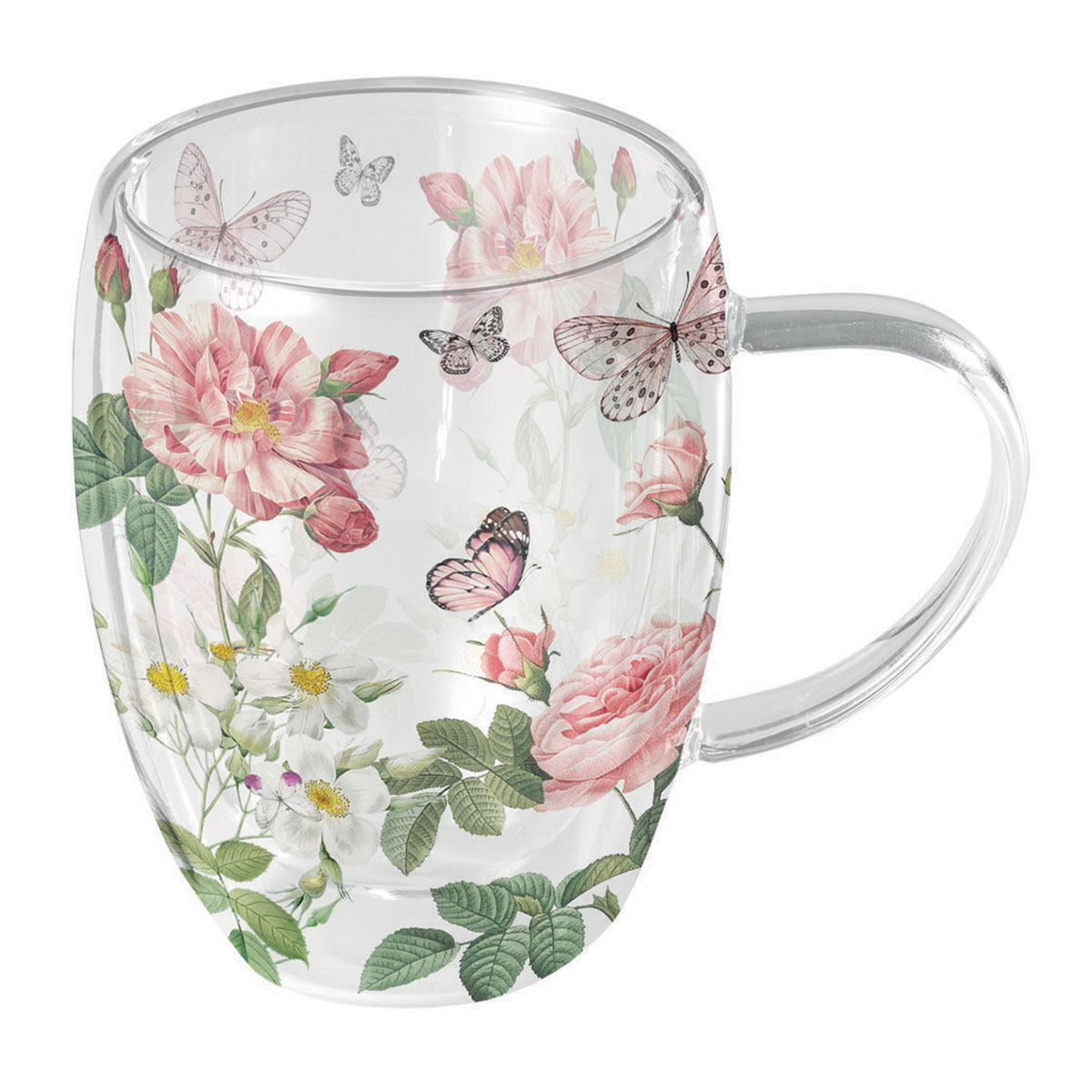 Tasse Double Paroi � Papillons et Fleurs Romantiques
