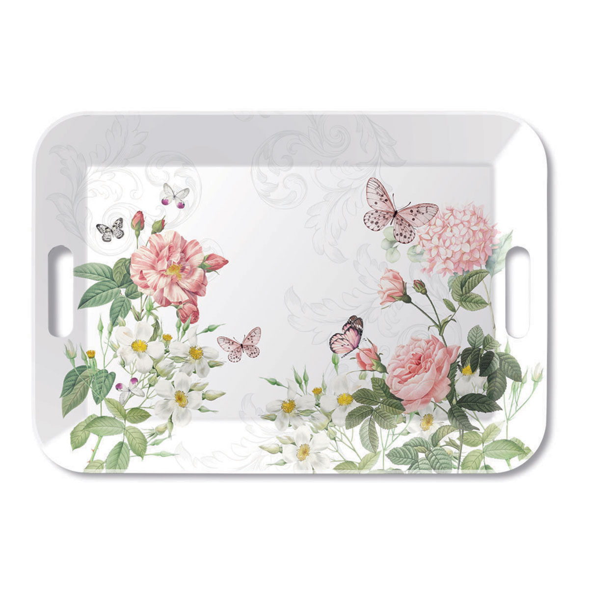 Plateau en mlamine  fleurs anglaises et papillon
