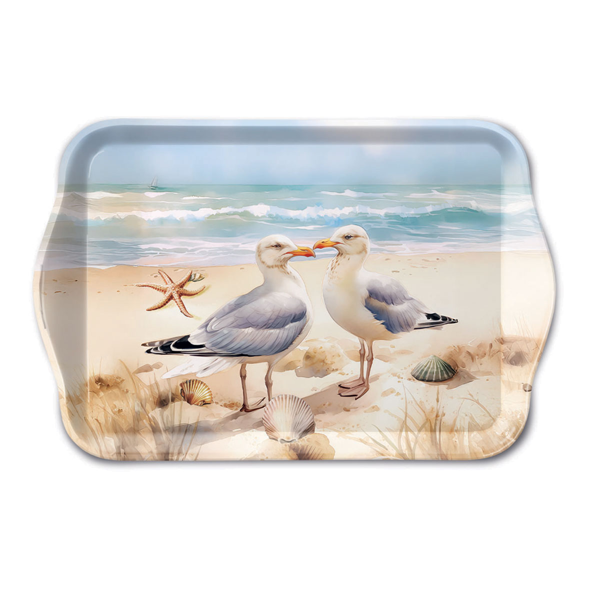 Mini plateau rectangulaire en m�lamine � mouettes sur la plage