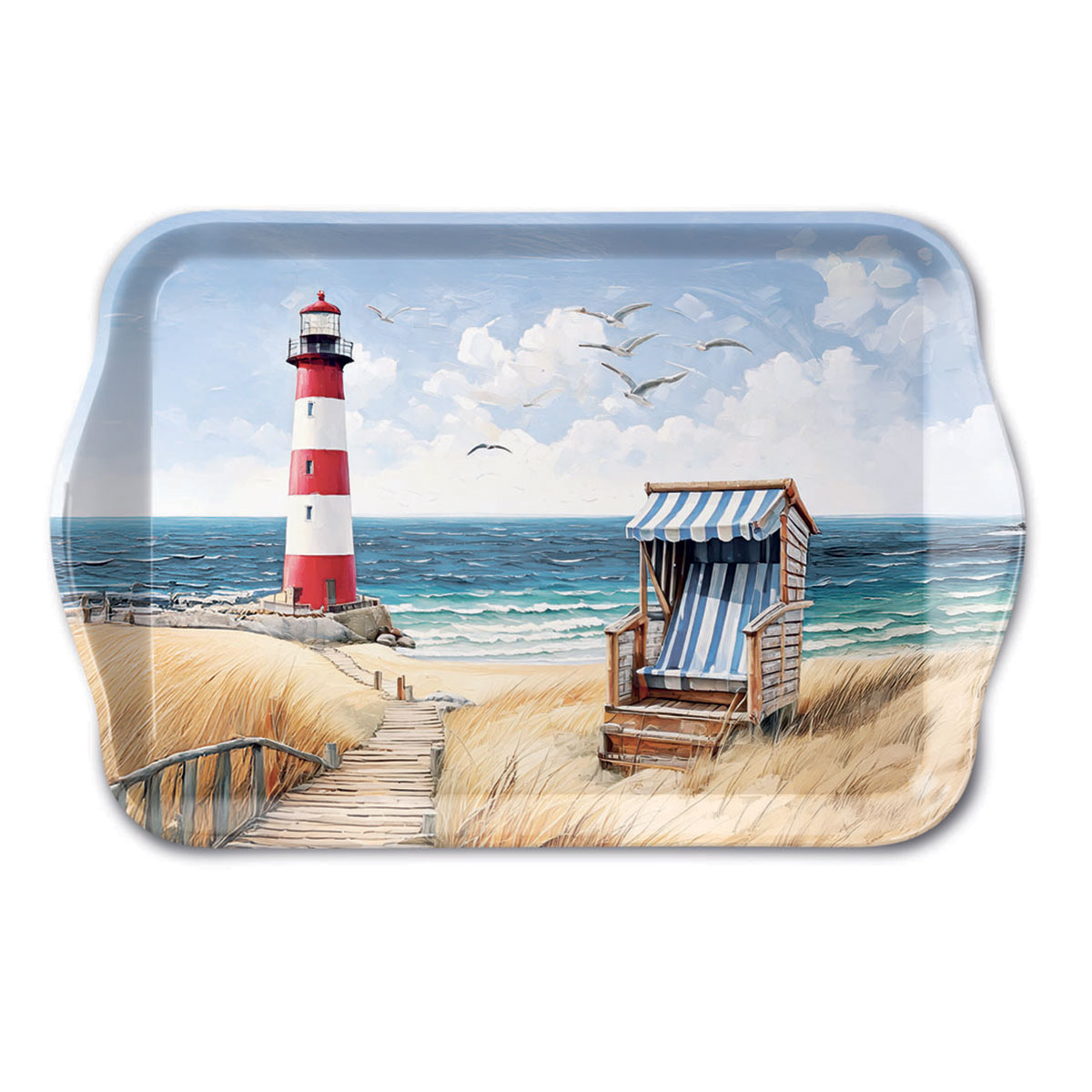 Mini plateau rectangulaire en m�lamine � plage et phare