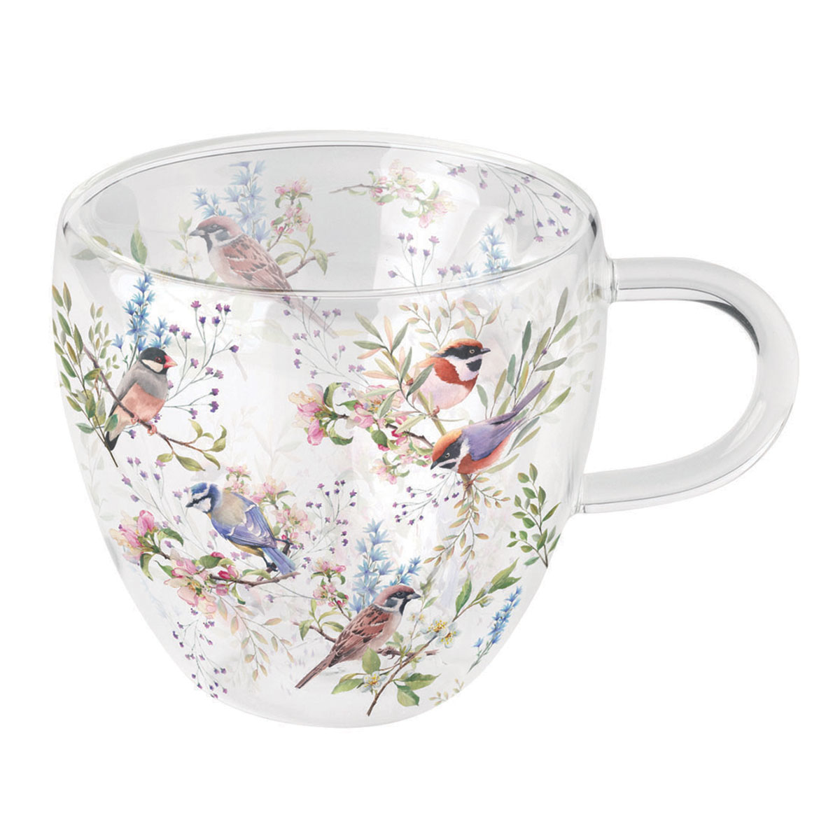 Tasse � th� double paroi Papillons et Fleurs Roses
