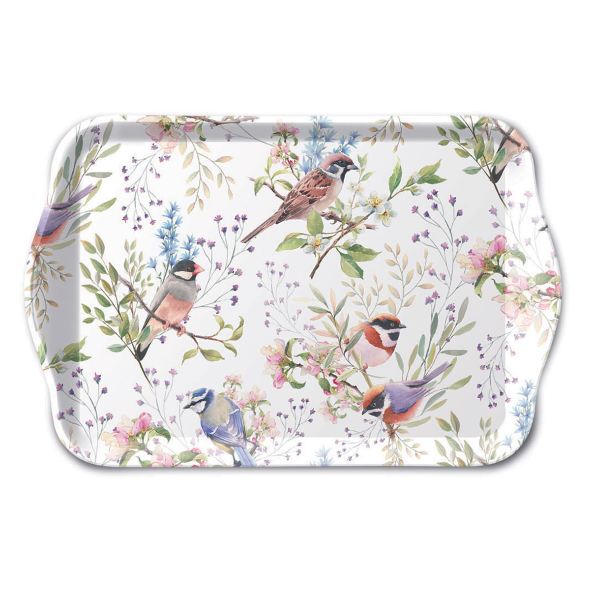 Mini plateau rectangulaire oiseaux et branches fleuries