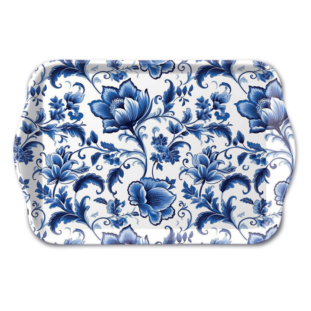 Mini plateau rectangulaire en m�lamine � fleurs bleues