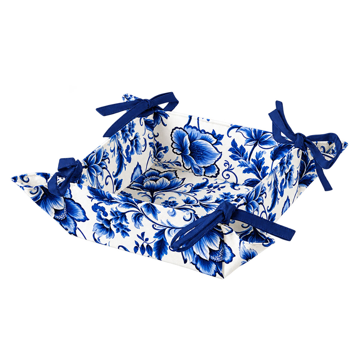 Corbeille � pain pliable en coton fleurs bleues 20 � 20 cm