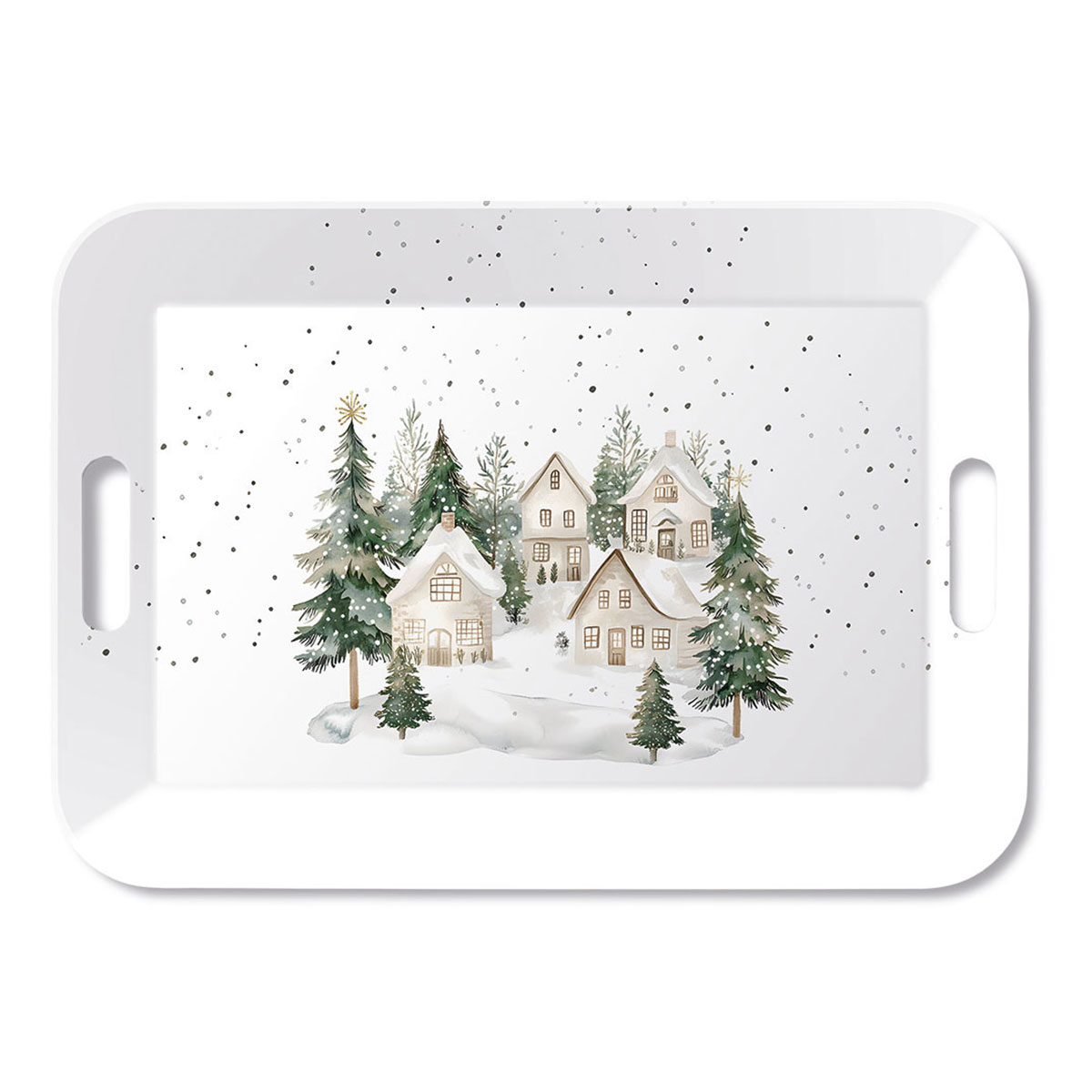 Plateau rectangulaire en m�lamine village de No�l 46,5 � 32,5 cm