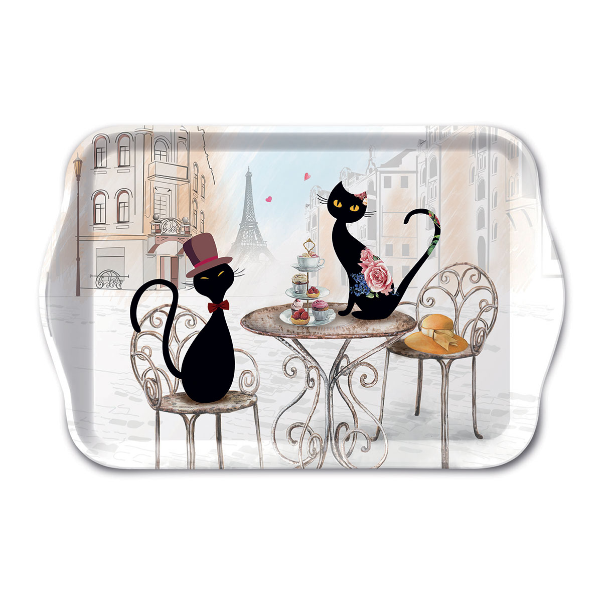 Mini plateau rectangulaire en m�lamine � chats parisiens au caf�