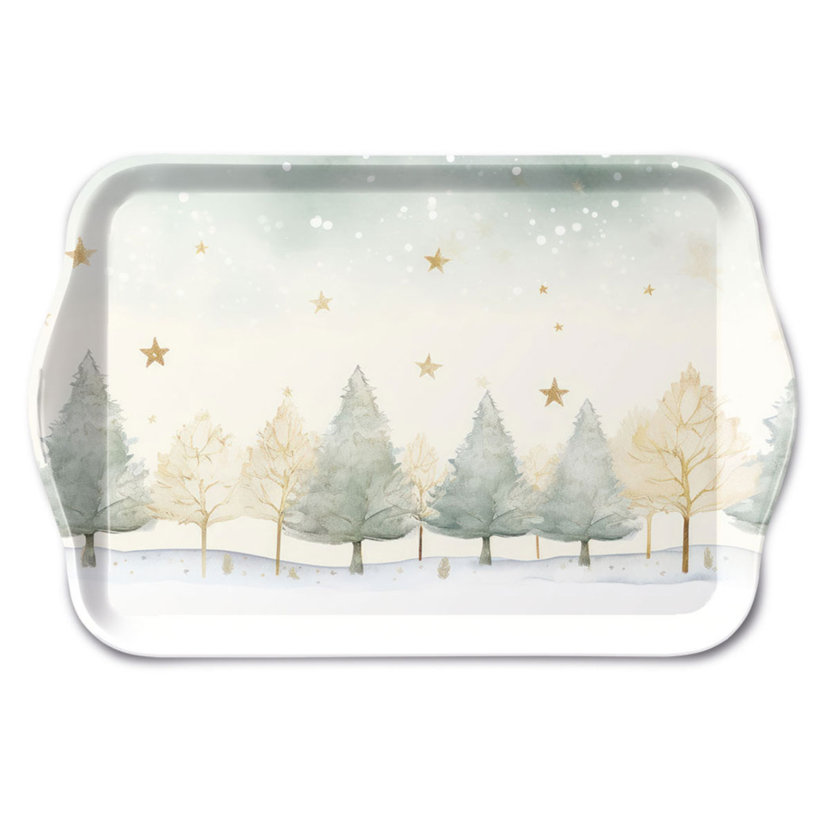 Mini-plateau en m�lamine For�t d'Hiver et �toiles Dor�es