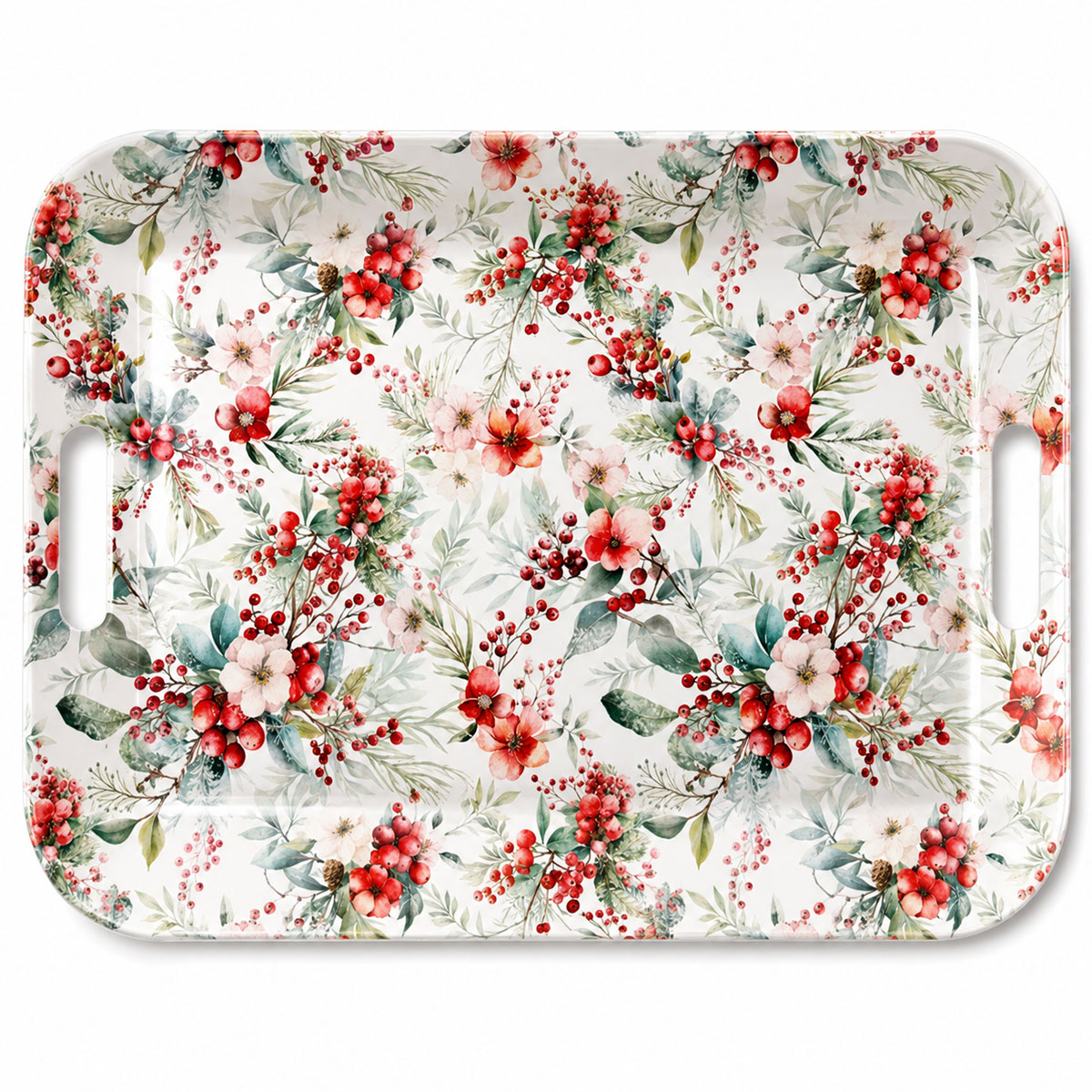 Plateau rectangulaire en m�lamine Baies et Fleurs d�Hiver