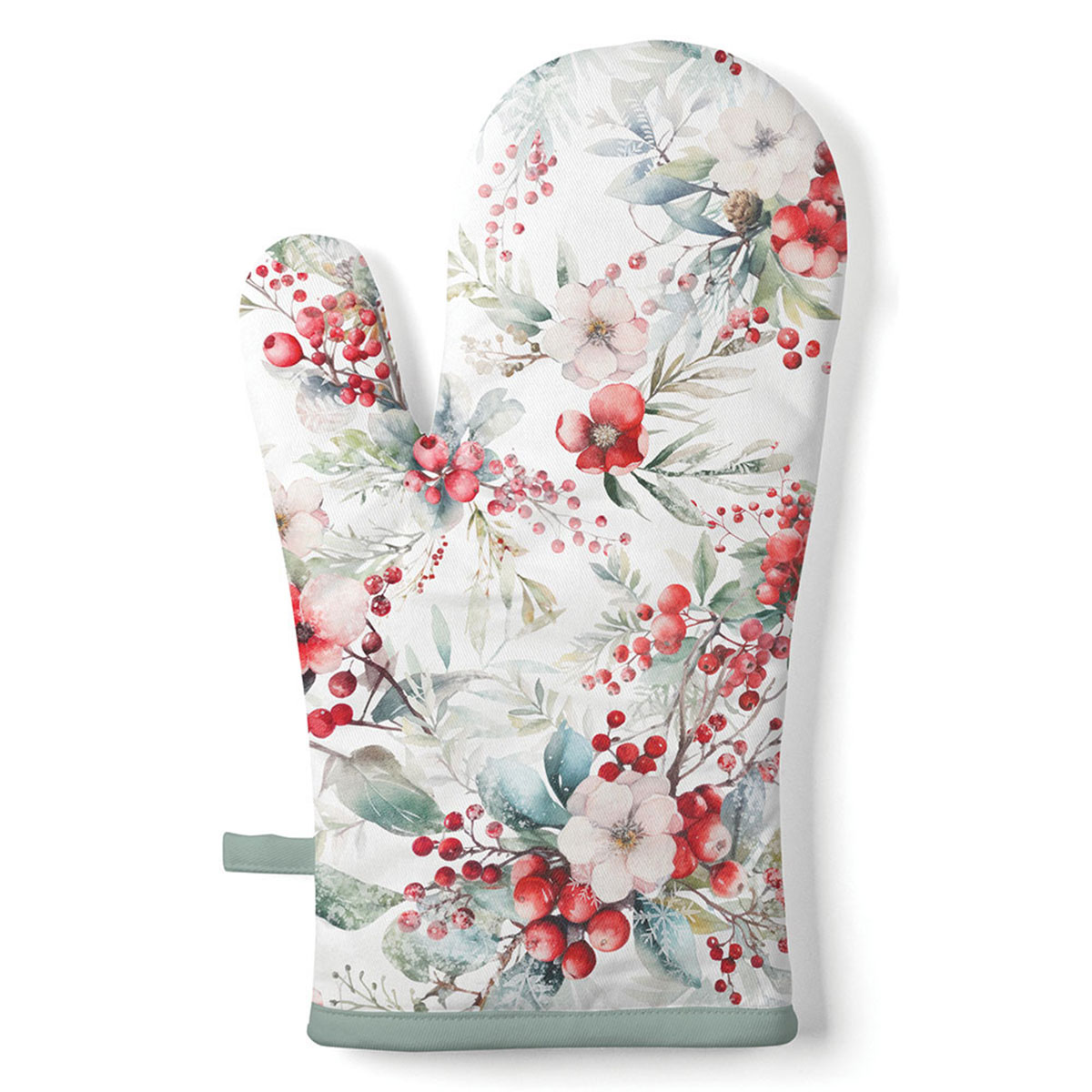 Gant de cuisine fleurs et baies rouges de No�l 30 � 18 cm