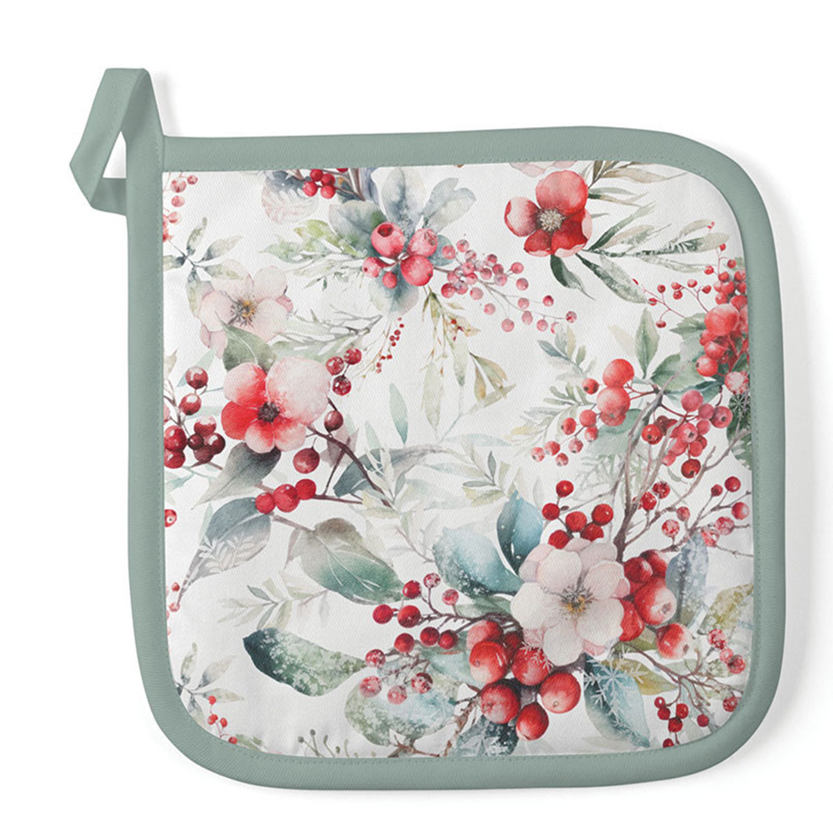 Manique de cuisine fleurs et baies de No�l 20 � 20 cm