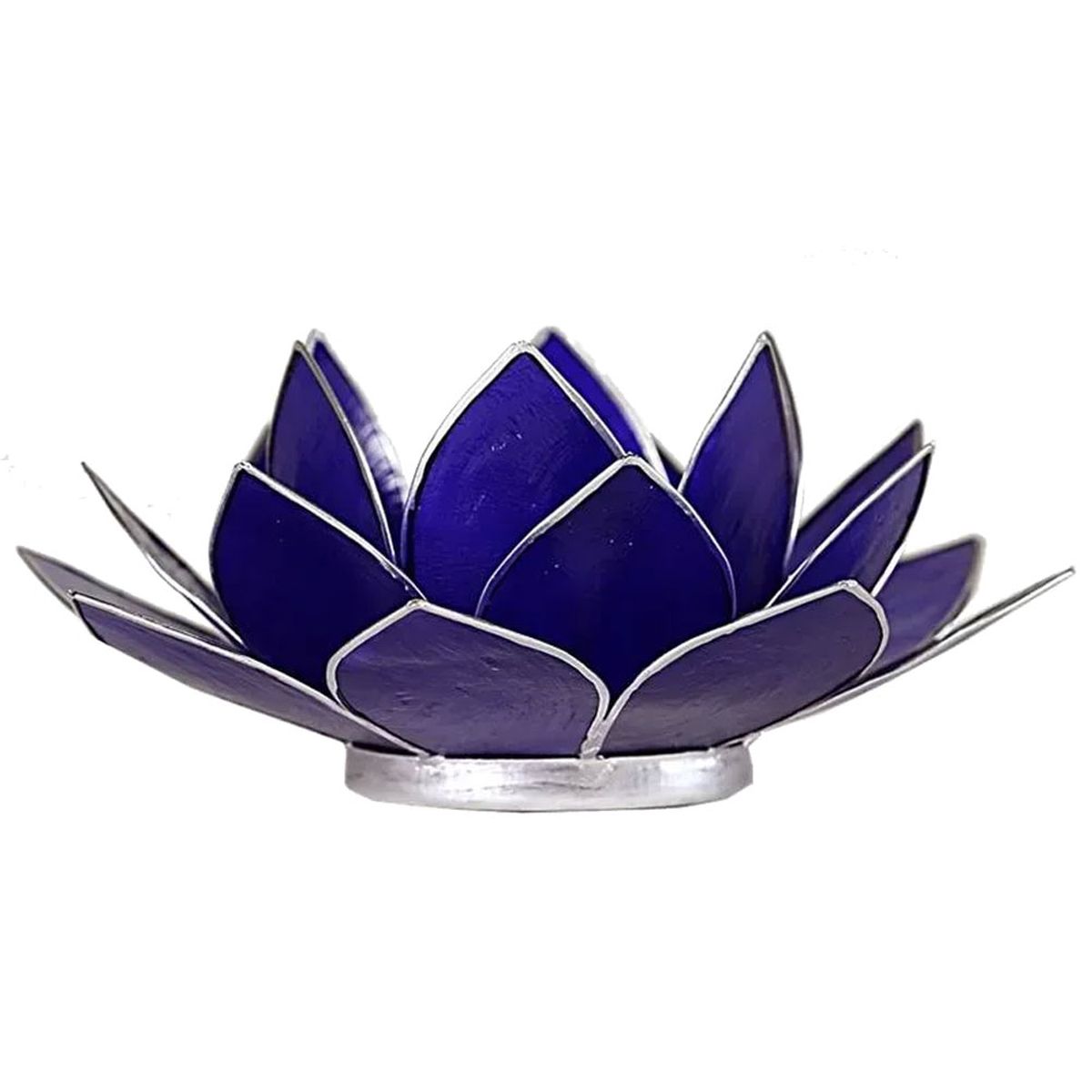 Photophore Fleur de Lotus Indigo finition argente Chakra 6