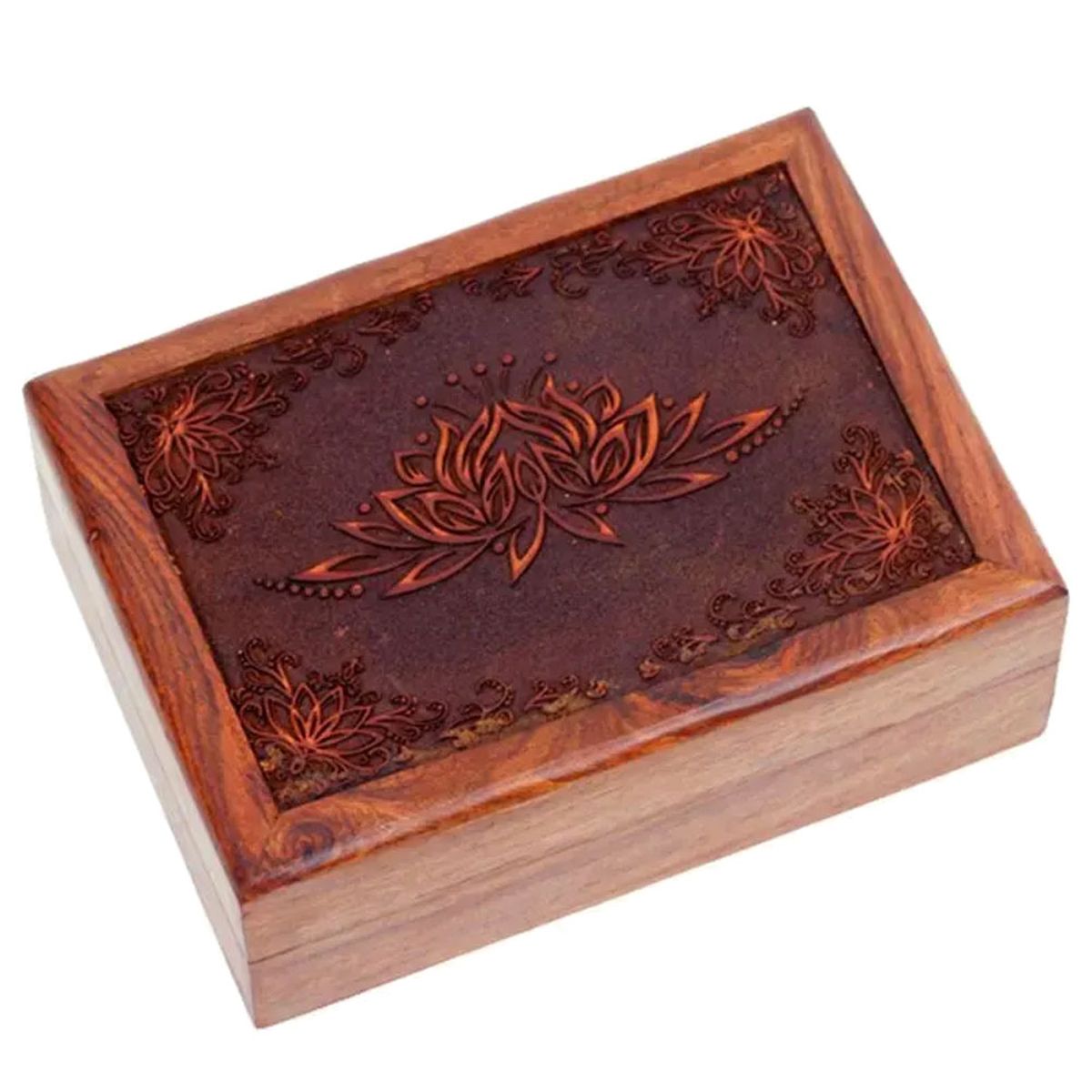 Boite pour tarots Lotus en bois sculpt 18 cm