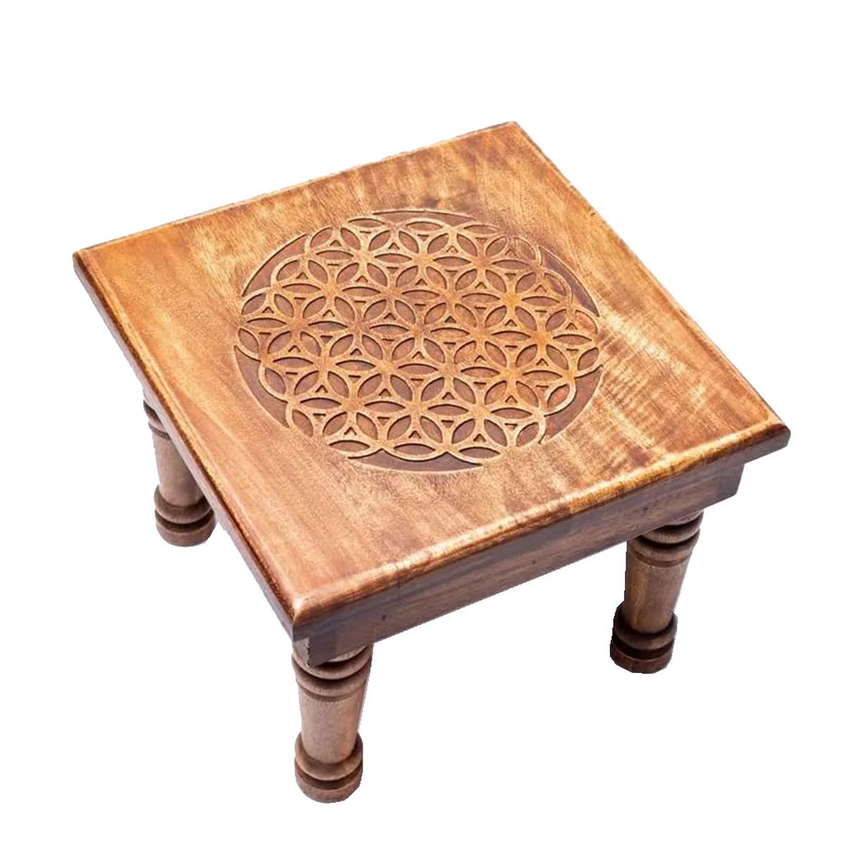 Petite Table Fleur de vie en bois de manguier 30 x 23 cm