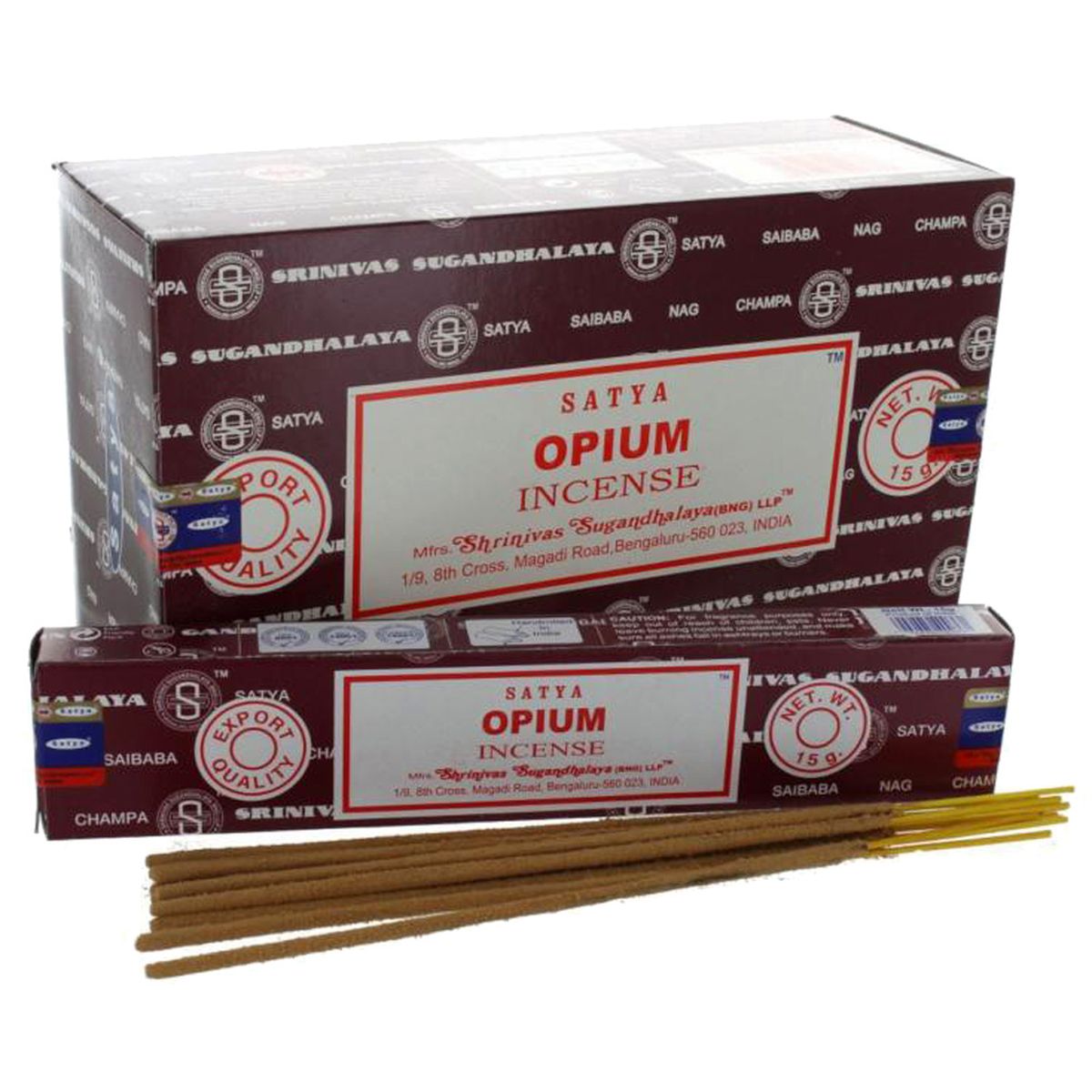 12 boites d'Encens Satya Opium 15 g