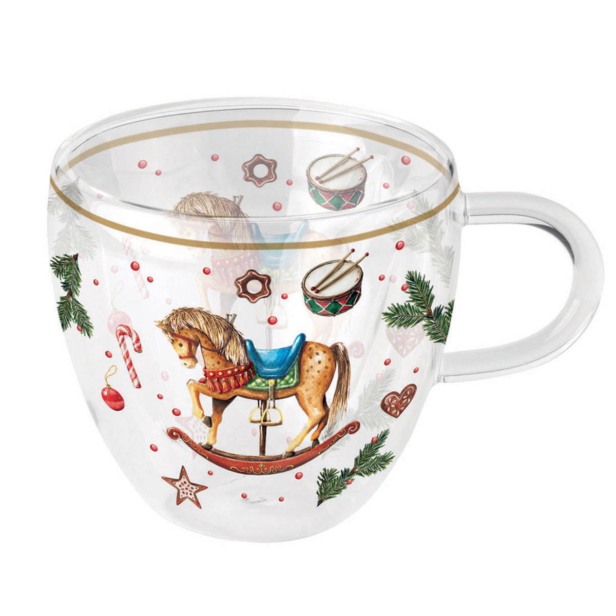 Tasse � Th� Double Paroi Cheval � Bascule de No�l