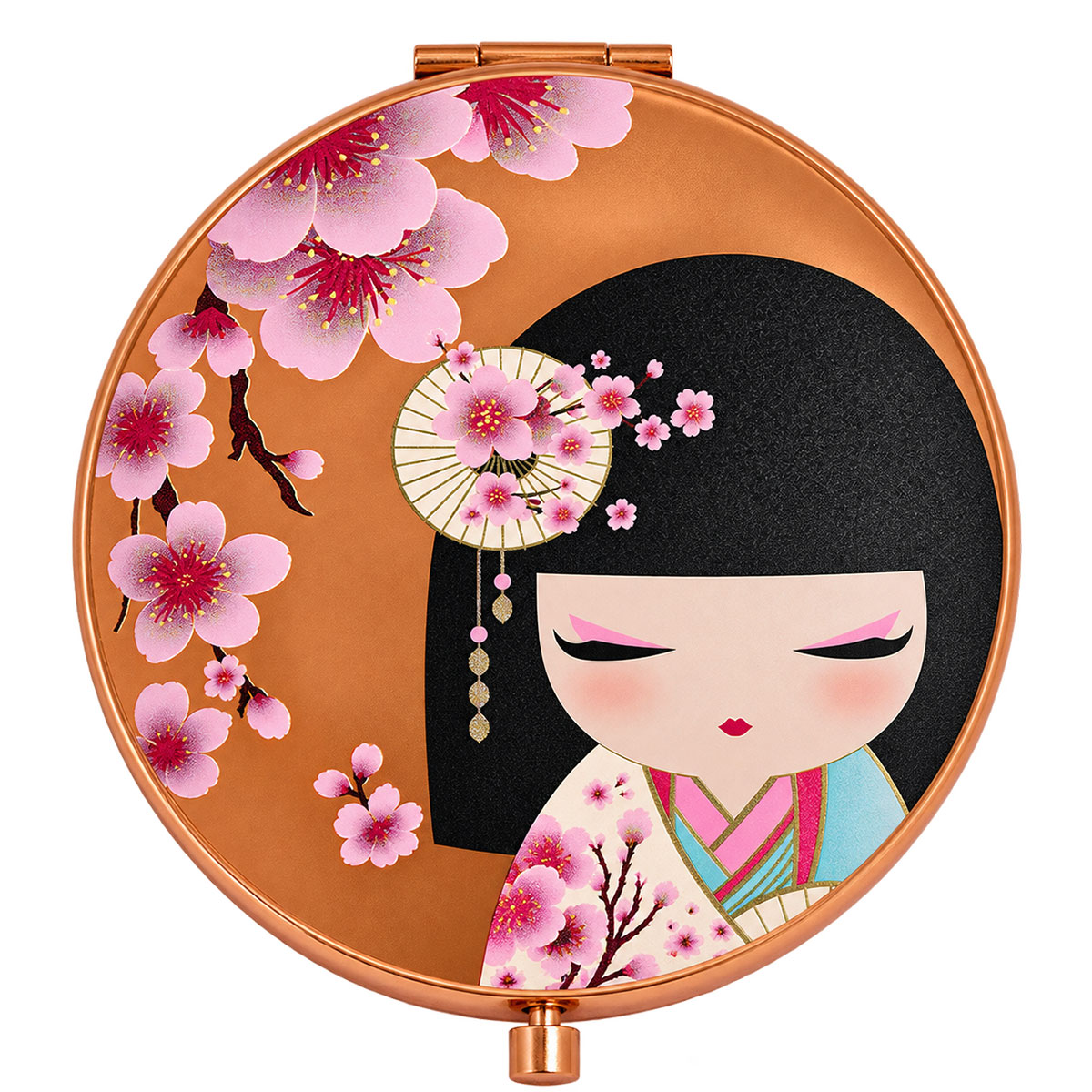 Miroir de poche double face Sakura fleurs de cerisier cuivr�