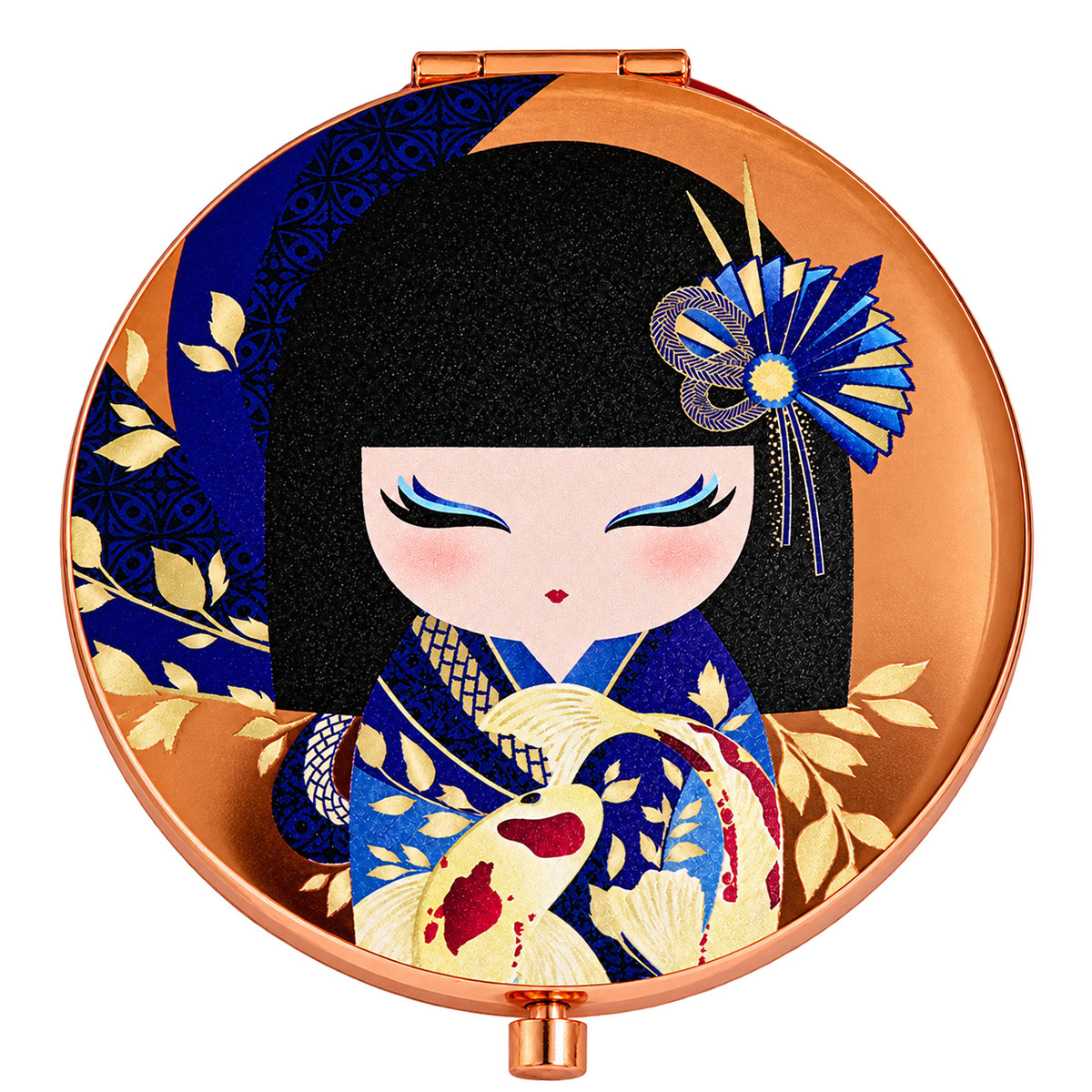 Miroir de poche double face Rikiyo carpes ko� bleu et cuivr�