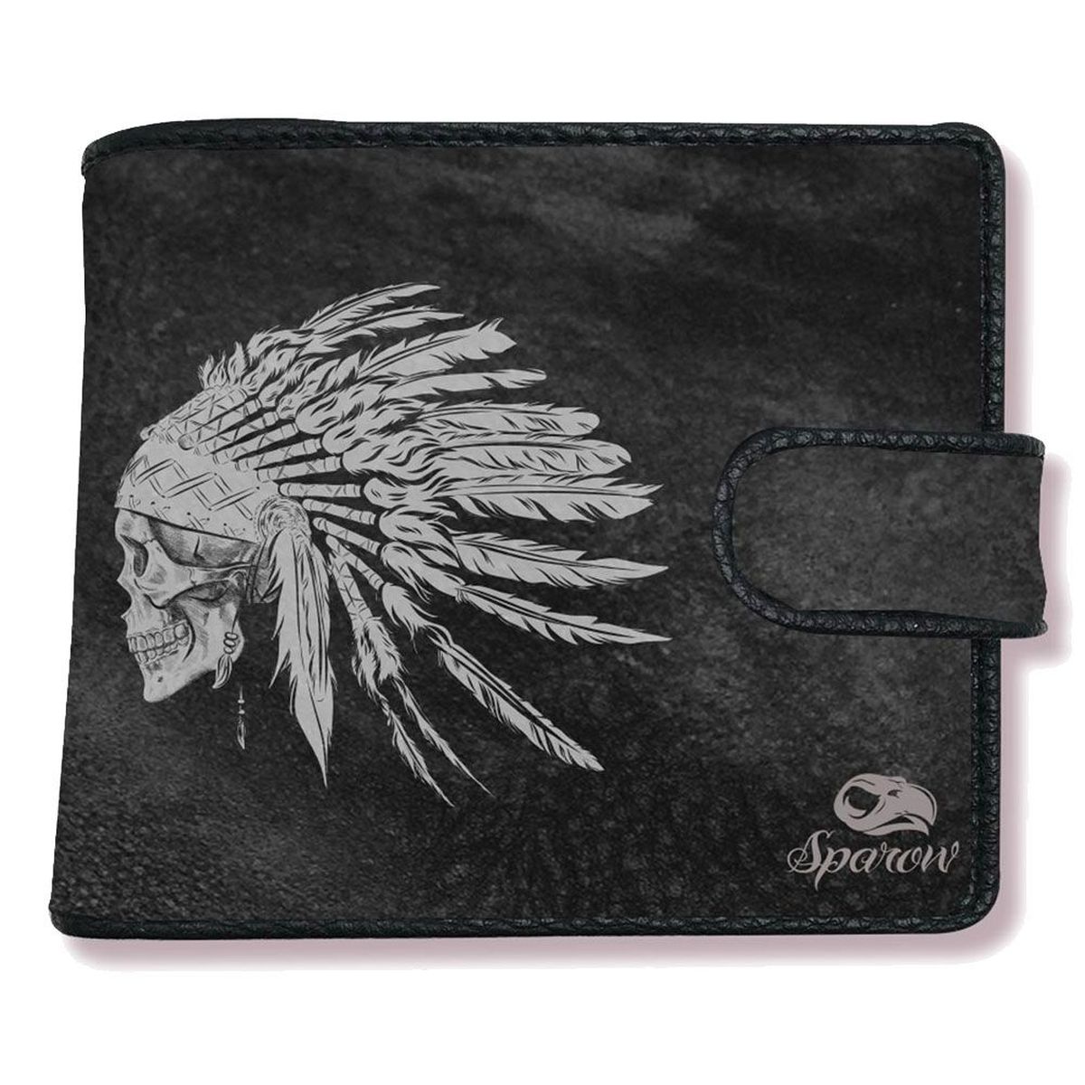 Porte monnaie Sparow 11 x 9.5 cm - Squelette Chef indien - noir