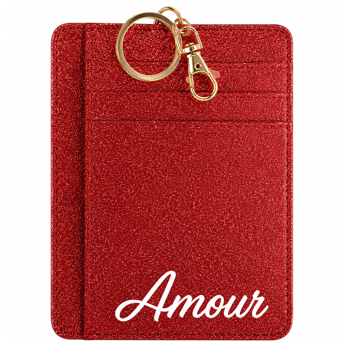 Porte-cartes porte-cl�s Amour en polyester paillet� rouge