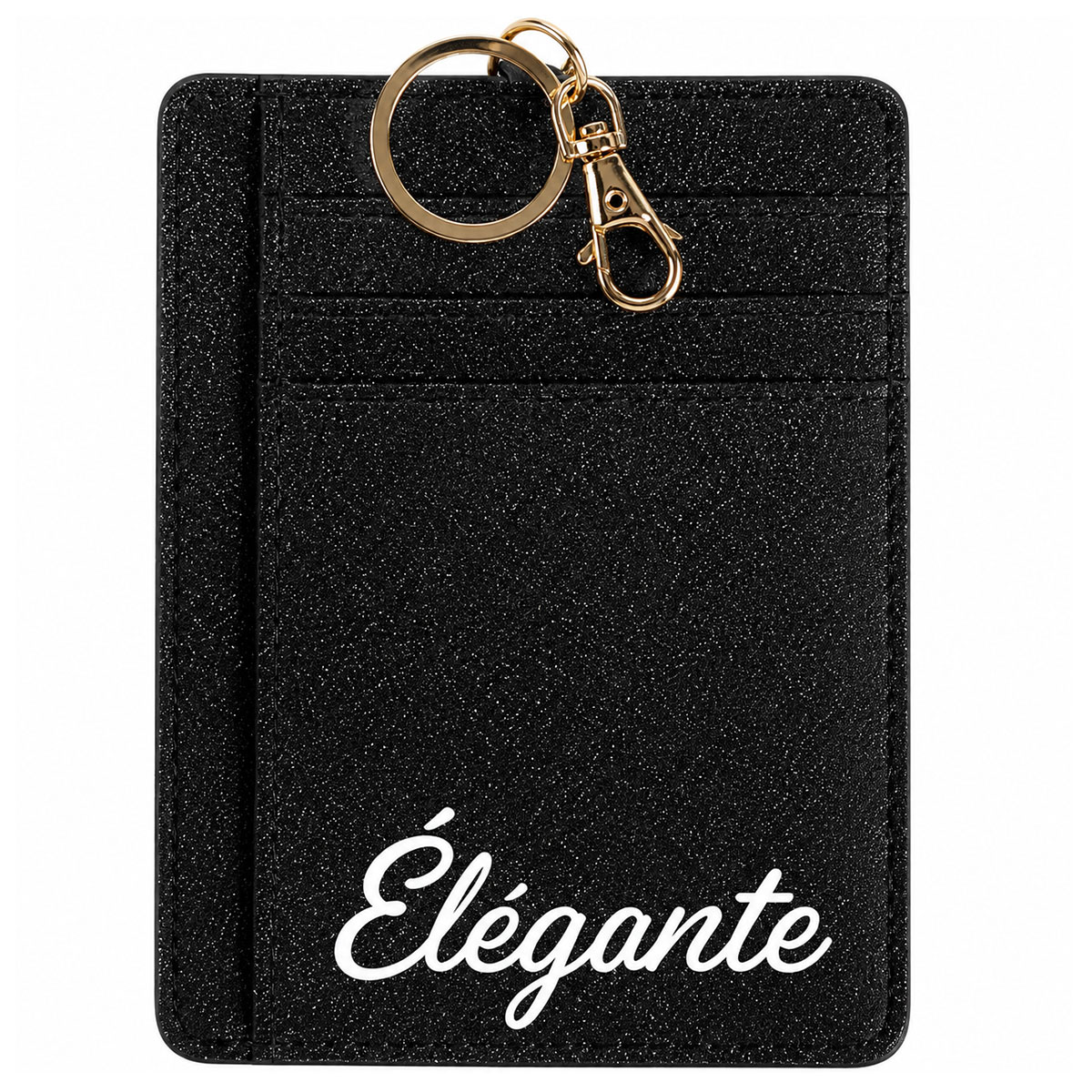Porte-cartes porte-cl�s �l�gante en polyester paillet� noir