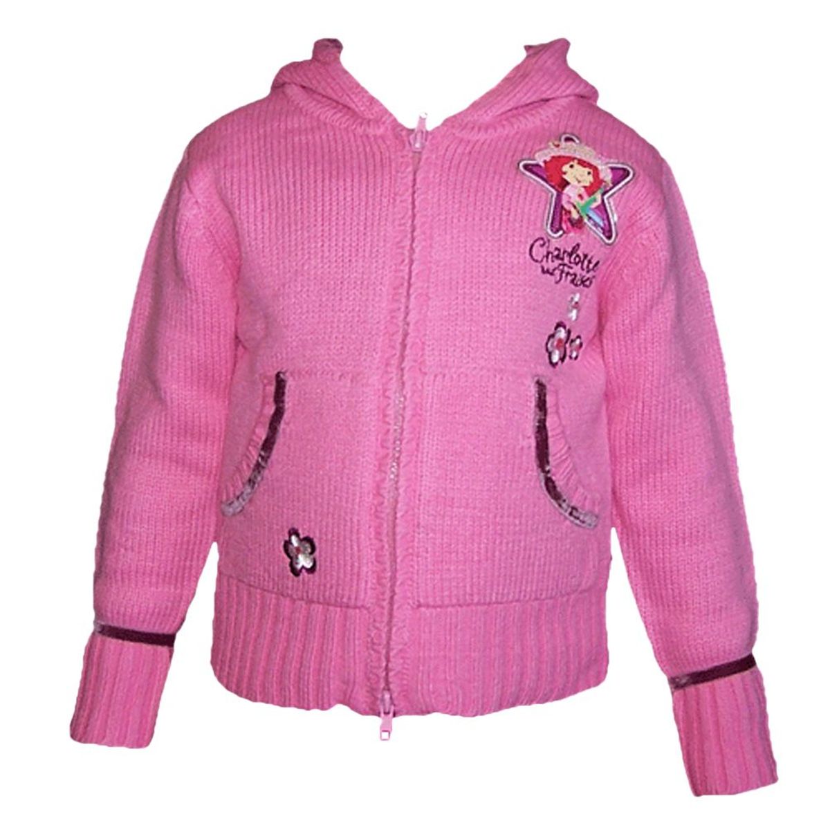 Gilet  capuche Charlotte aux fraises rose