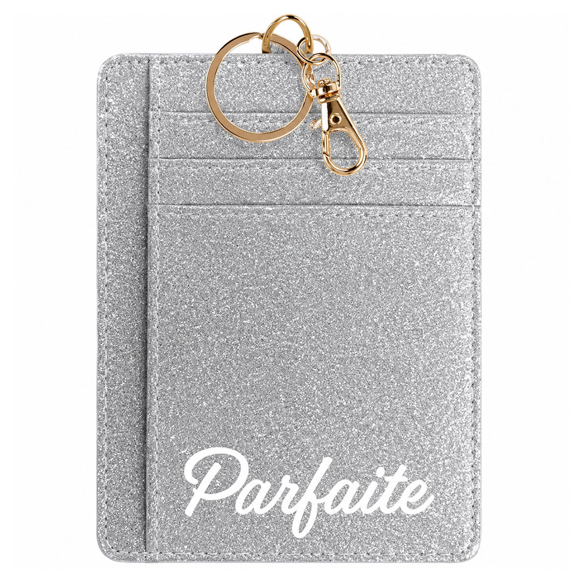 Porte-cartes porte-cl�s Parfaite en polyester paillet� argent