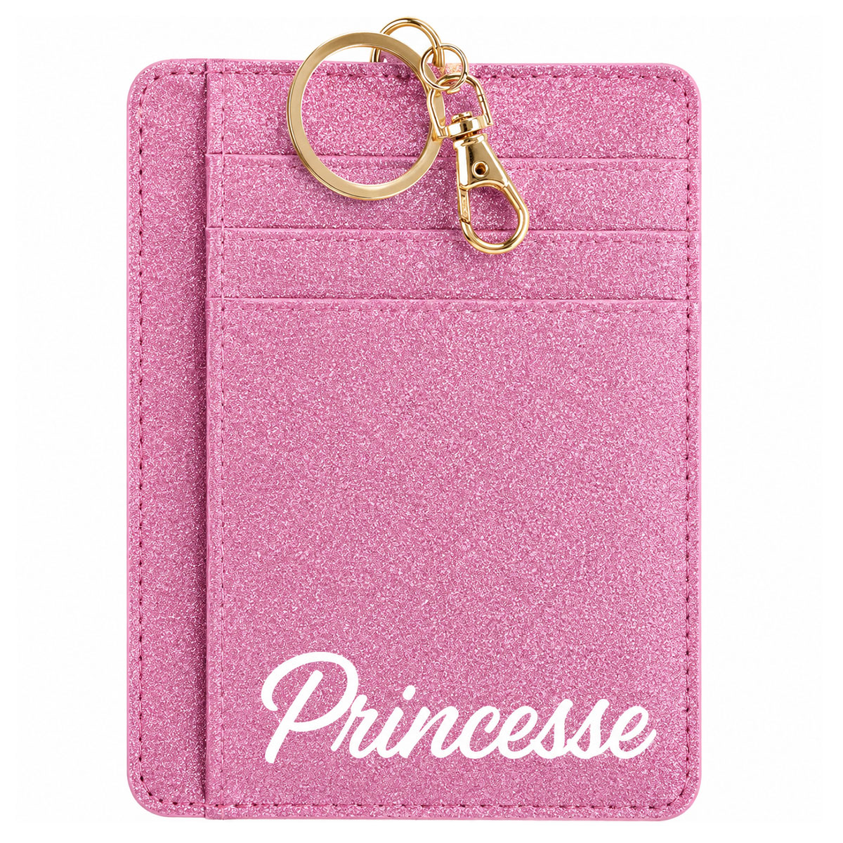Porte-cartes porte-cl�s Princesse en polyester paillet� rose