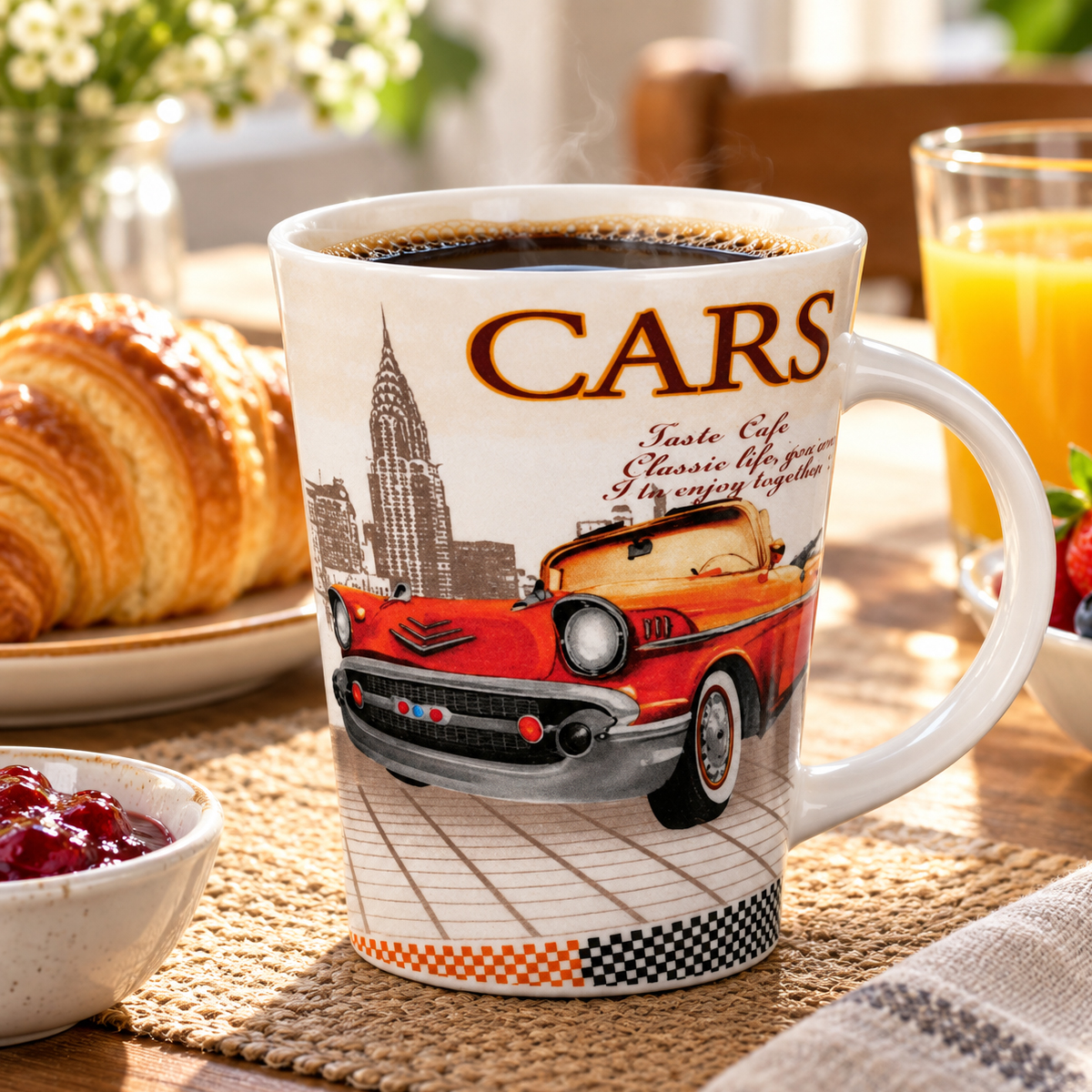 Mug conique voiture vintage orange style r�tro urbain