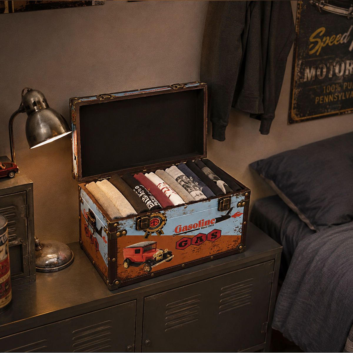 Malle coffre D�co R�tro Garage 38 cm