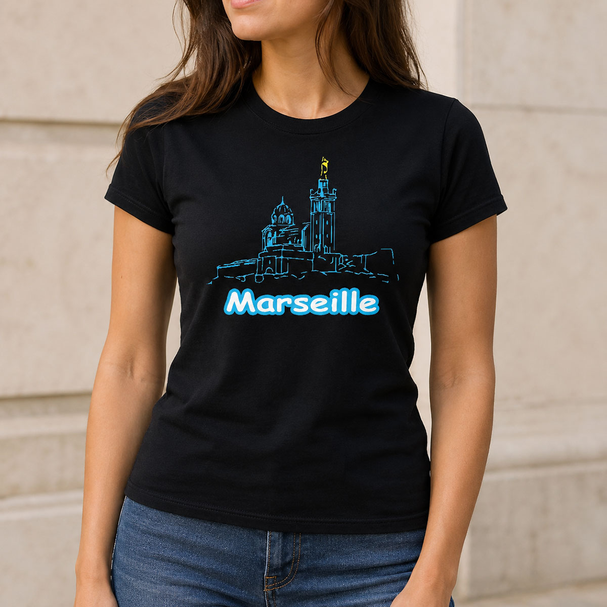 T-shirt Femme Marseille Noir � Taille XL