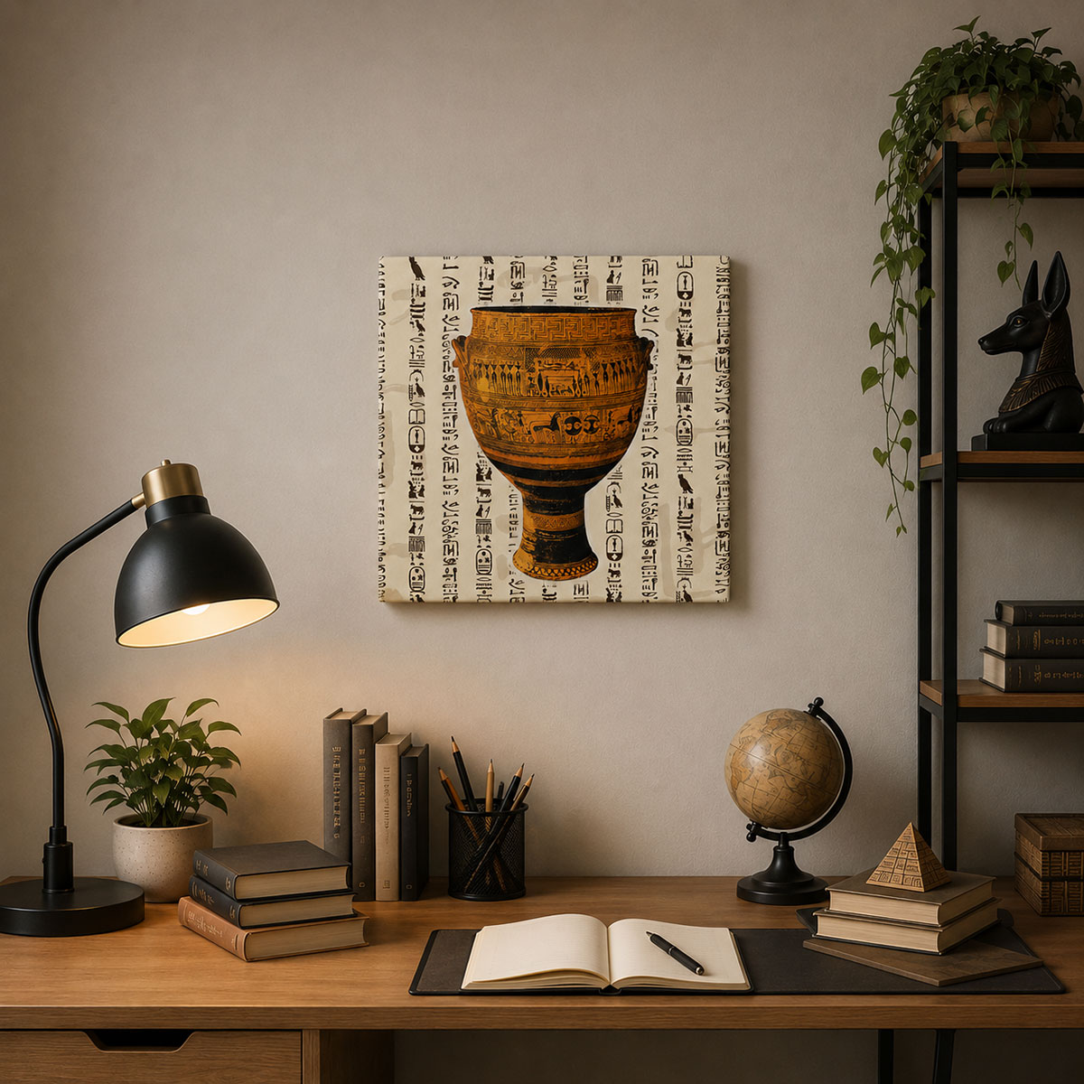 Cadre Egypte Vase Hi�roglyphes en toile 40 x 40 cm