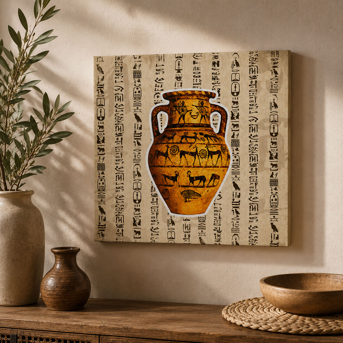 Cadre Egypte Vase Hi�roglyphes en toile 40 x 40 cm