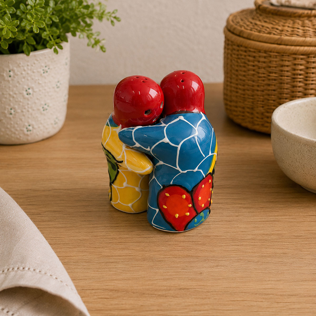 Sali�re et Poivri�re Couple r�tro peinte � la main