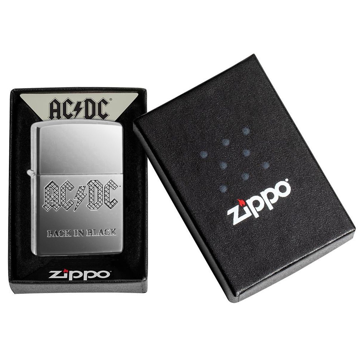 Briquet Zippo grav ACDC - Back is Black