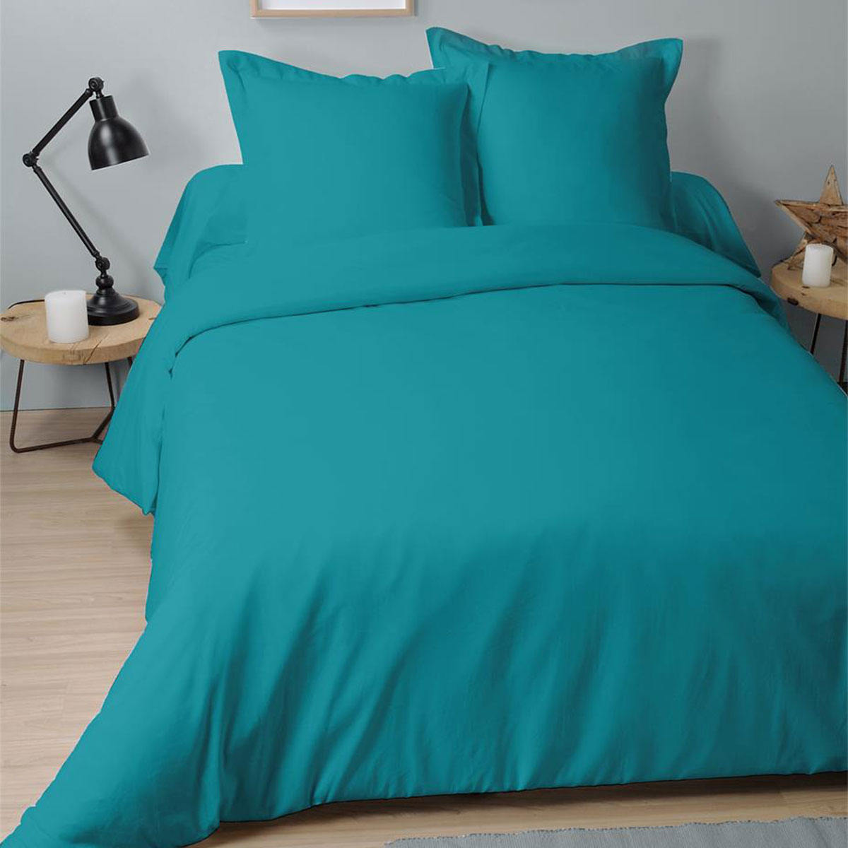 Taie d'oreiller unie Bleu Canard 65 x 65 cm - Alicia