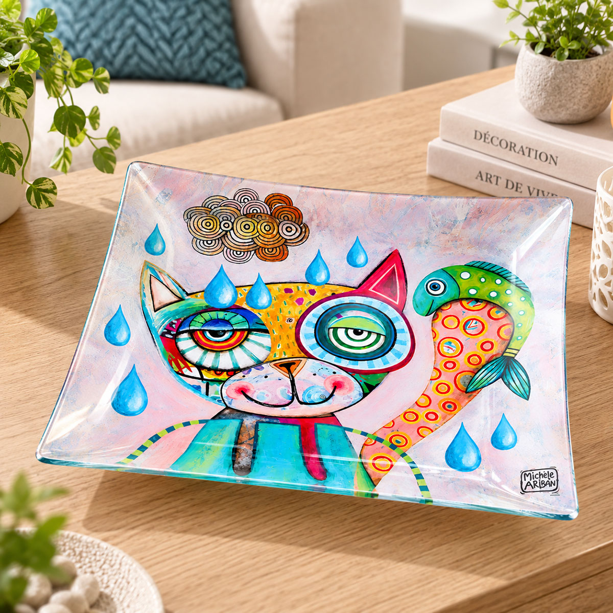 Coupelle d�corative en verre Chat par Michelle Allen 30 cm