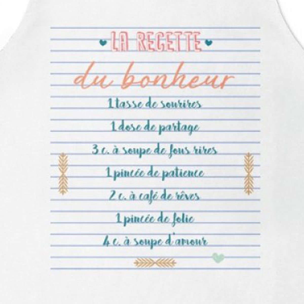 Tablier adulte en coton - La recette du bonheur