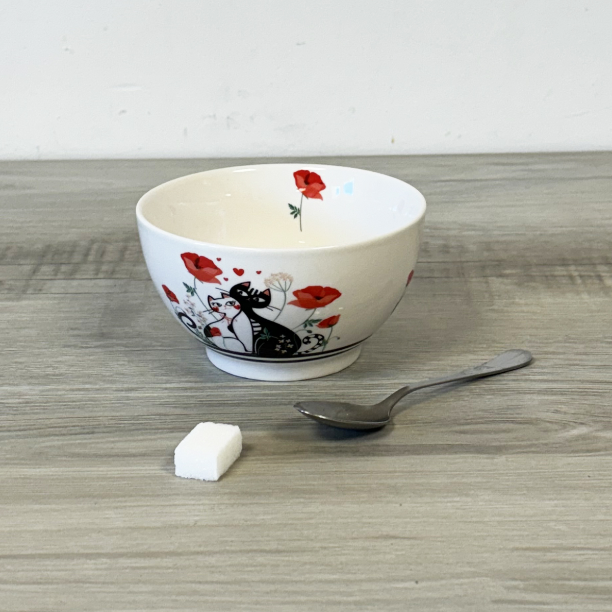 Bol en grs blanc 480 ml - Chats et coquelicots