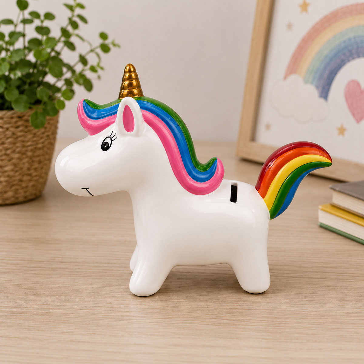 Tirelire licorne arc-en-ciel en c�ramique