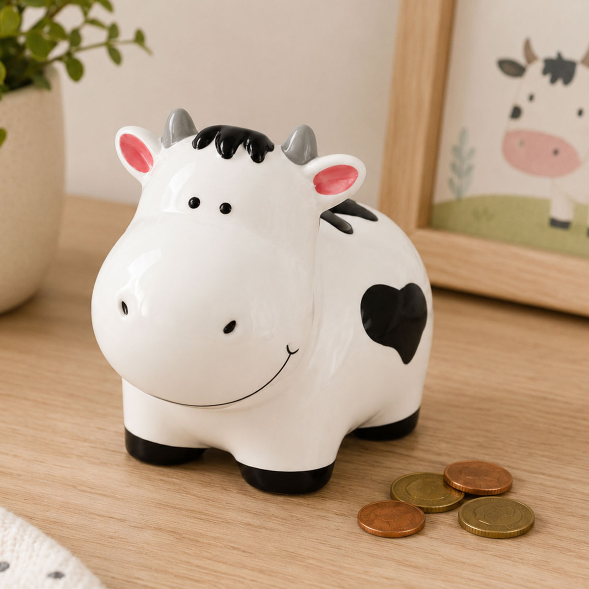 Tirelire vache en c�ramique avec bouchon