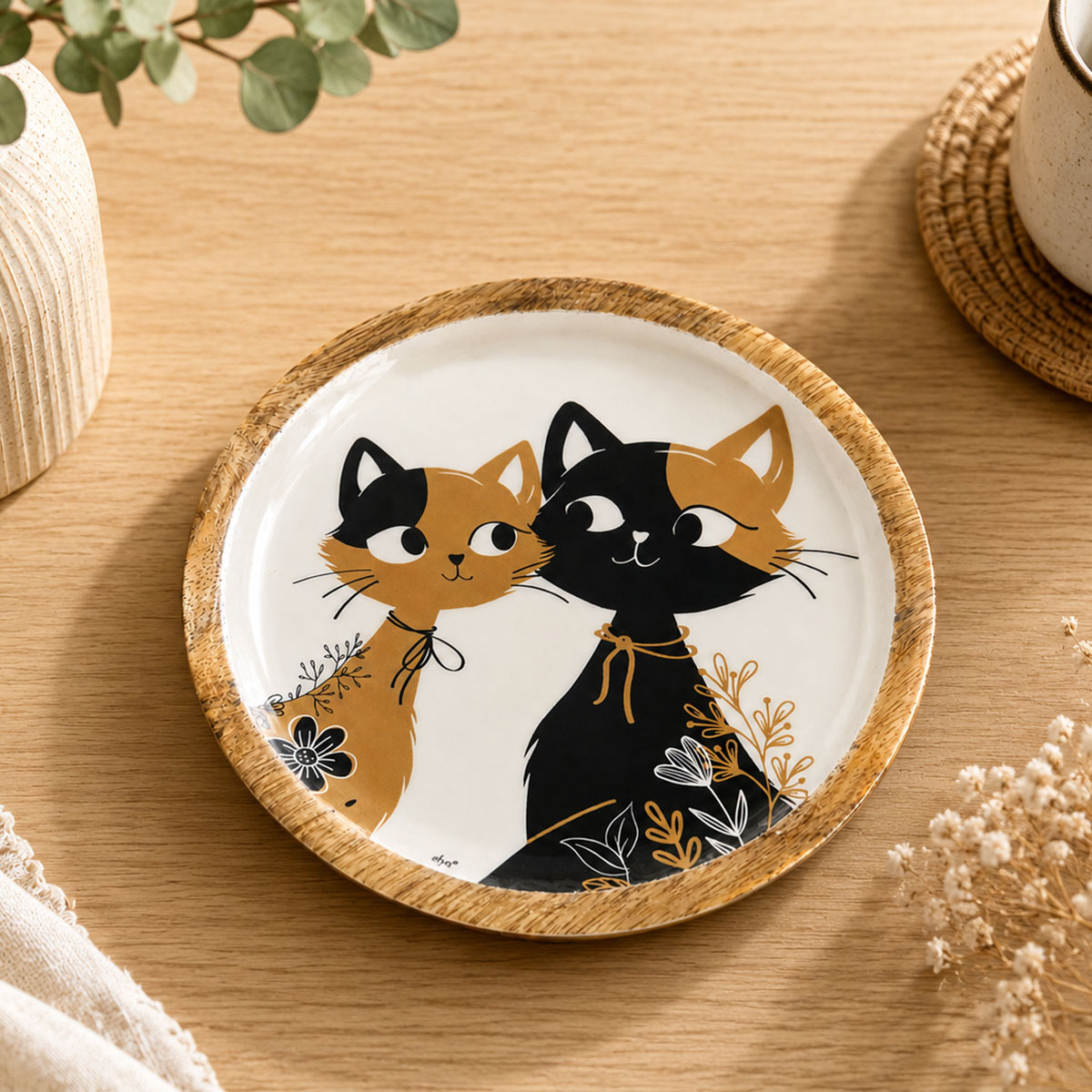 Coupelle chats en bois de manguier et r�sine 15 cm