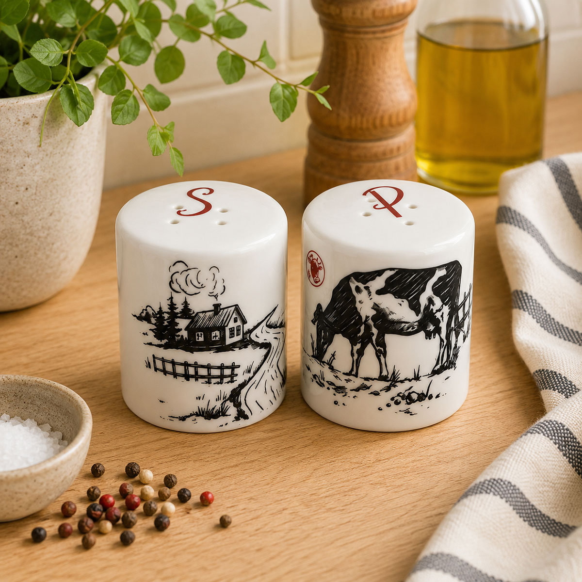 Sali�re et poivri�re vache et ferme